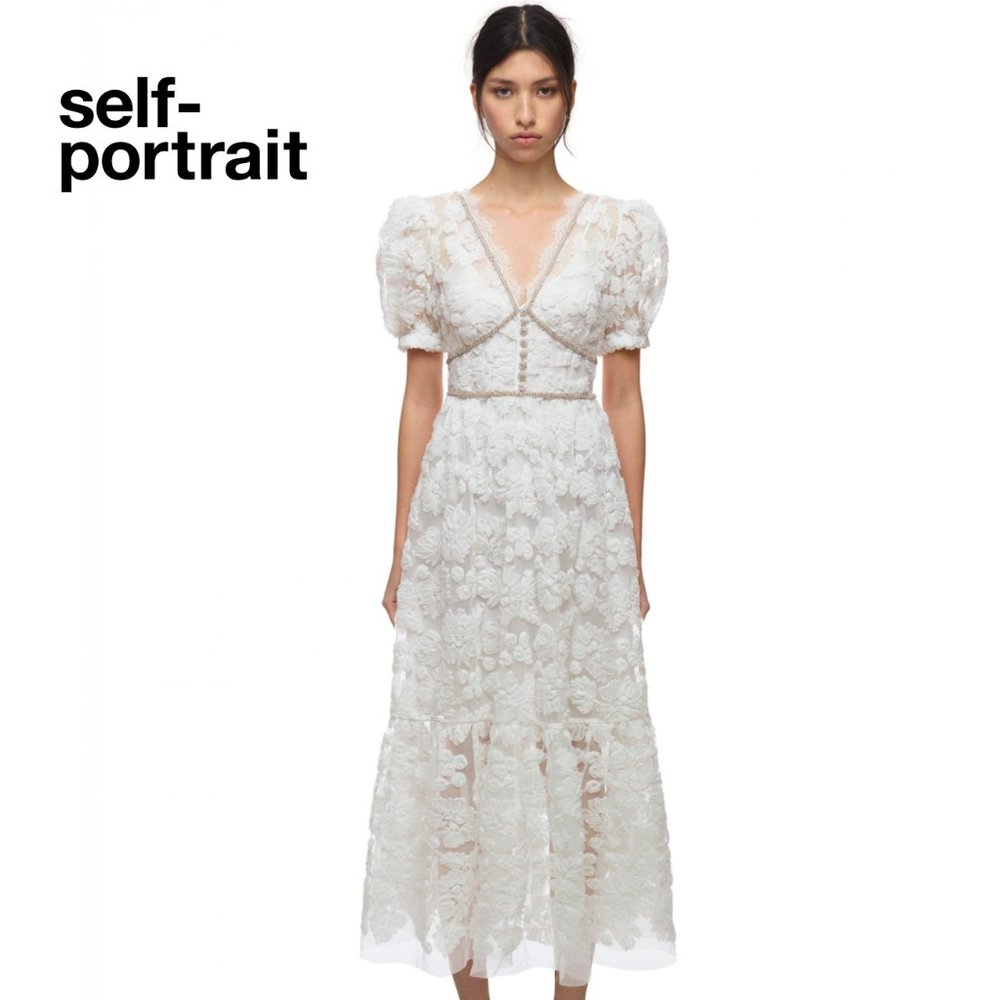 chinese dress ladies Blue Lace Satin Maxi Dress – self-portrait-US main image 0